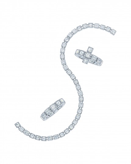 Tiffany T Diamond Train band ring, bracelet and ring in 18 karat white gold